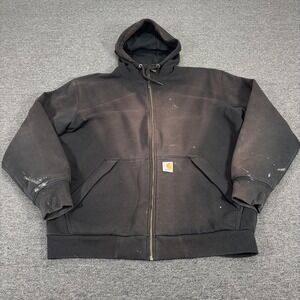 Carhartt Hoodie Medium Black Rain Defender Thermal Lined Full Zip Distressed